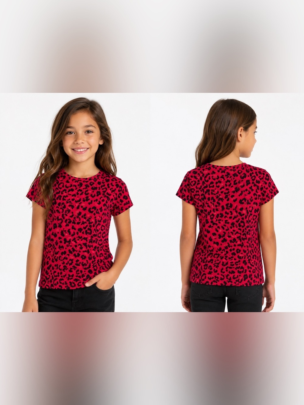 FOREVER 21 GIRLS CHEETAH PRINT T-SHIRT - RED/BLACK SIZE 5/6 (NEW WITH TAGS) A12